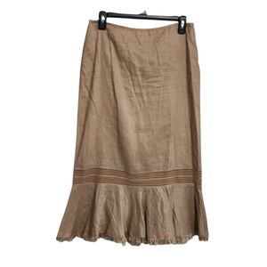 Mexx 100% Linen Midi Skirt Tan 6 Crocheted Zip Back Sustainable Breathable NWT